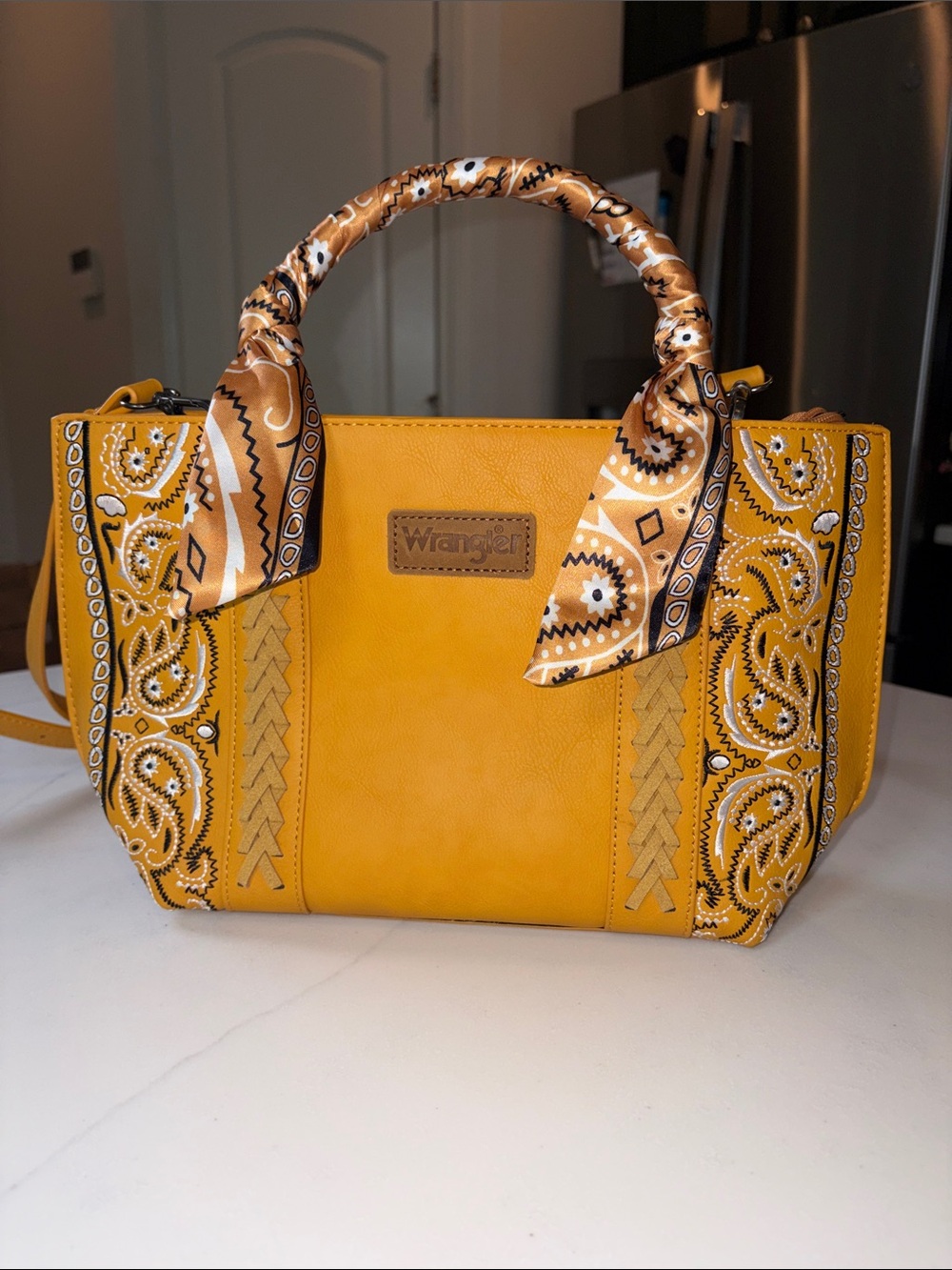 Wrangler Mustard Yellow Bandana-Trim Satchel